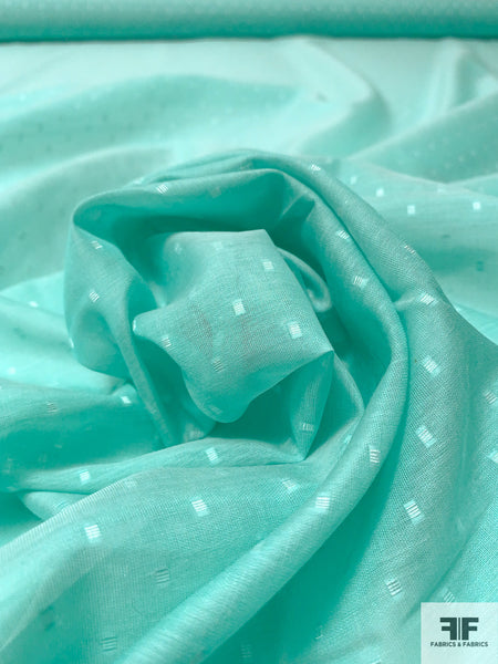 Swiss Dot Cotton-Silk Voile - Aqua/Off-White