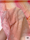 Ombré Tie-Dye Printed Silk and Cotton Voile with Flocked Floral Design - Pink / Orange / Yellow