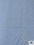 Gingham Check Cotton-Poly Shirting with Floral Design Embroidery - Blue / White
