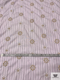 Floral Snowflake Embroidered Striped Cotton Shirting - Pale Lavender / Grape / Gold / White