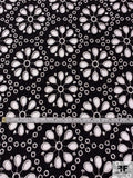 Double-Scalloped Floral Medallion Embroidered Eyelet Cotton Broadcloth - Black / White