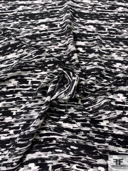 Prabal Gurung Abstract Streak Landscape Printed Silk Crepe de Chine -  Black/White/Grey
