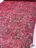 Prabal Gurung Ornate Floral Shrubs Printed Silk Chiffon - Hot Pink / Maroon / Turquoise