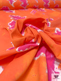 Italian Prabal Gurung Watercolor Leaf Printed Cotton Blend Lightweight Flat Canvas - Orange Coral / Magenta / Off-White