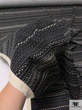 Italian Prabal Gurung Dot Striped Printed Stretch Virgin Wool Suiting - Black / Ivory