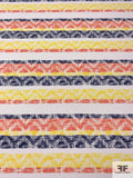 Chevron Striped Printed Textured Polyester Pique - Navy / Coral / Yellow / Off-White