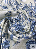 Italian Floral Printed Cotton Lawn - Pale Powder Grey / Blue / Off-White