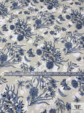 Italian Floral Printed Cotton Lawn - Pale Powder Grey / Blue / Off-White