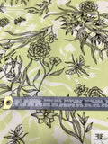 Italian Floral Printed Cotton Lawn - Pastel Lime / Black / Off-White
