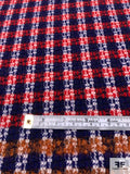 Italian Basketweave Plaid Lightweight Wool Coating - Royal / Red / Caramel / White