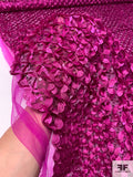 3D Ruffle Work and Sequins on Tulle - Magenta