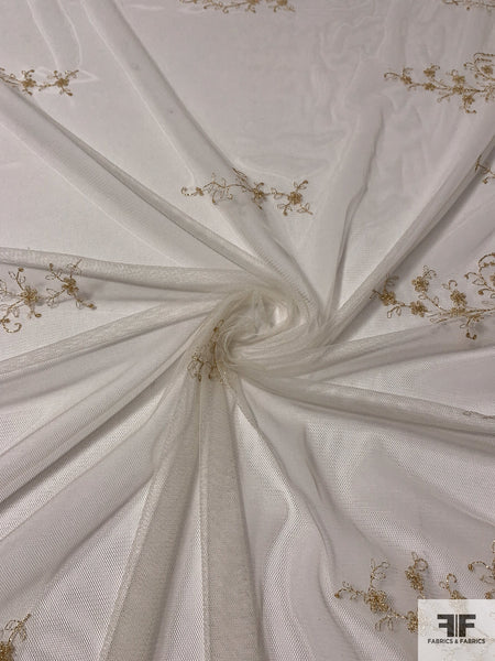 Popular Vintage sheer tulle fabric floral embroidered 6.5 yd cream embroidered 4 yd