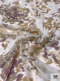 Italian Painterly Brushstroke Printed Silk Chiffon - Antique Olive / Plum Purple / Sky Grey / Red
