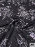 Floral Bouquets Sketch Printed Silk Georgette - Black / Off-White / Pale Lilac
