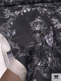 Floral Bouquets Sketch Printed Silk Georgette - Black / Off-White / Pale Lilac