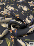 Floral Printed Silk Georgette - Anchor Grey / Dusty Indigo / Cream / Orange / Greens