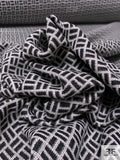 Italian Geometric Basketweave-Look Reversible Soft Wool Fashion Suiting - Black / White
