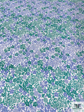 Floral Printed Silk Chiffon - Dark Periwinkle / Emerald Green / White