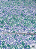 Floral Printed Silk Chiffon - Dark Periwinkle / Emerald Green / White