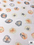 Watercolor Floral Printed Silk Chiffon - Orange / Yellow / Grey / White