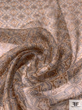 Ornate Lattice Printed Crinkled Silk Chiffon - Tan / Khaki / Dusty Blue / Navy