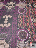Multi-Pattern Printed Crinkled Silk Chiffon - Brown / Dark Magena / Black / Orange / Off-White