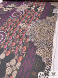 Multi-Pattern Printed Crinkled Silk Chiffon - Brown / Dark Magena / Black / Orange / Off-White