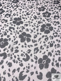 Floral and Animal Pattern Printed Crinkled Silk Chiffon - Black / Off-White