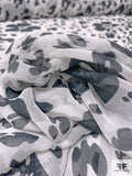 Floral and Animal Pattern Printed Crinkled Silk Chiffon - Black / Off-White