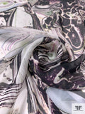 Abstract Metamorphic Printed Silk Chiffon - Black / Dark Purple / Off-White / Pale Lavender