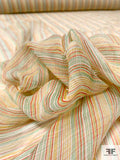 Pinstripe Printed Crinkled Silk Chiffon - Yellow / Green / Red / Aquamarine