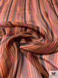 Streaks and Striped Printed Silk Chiffon - Shades of Orange / Black / Dust Cranberry