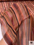 Streaks and Striped Printed Silk Chiffon - Shades of Orange / Black / Dust Cranberry