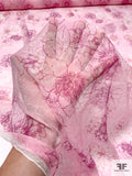 Floral Printed Crinkled Silk Chiffon - Light Pink / Dark Pink / Peach