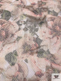 Italian Romantic Floral Printed Silk Chiffon - Smoky Beige / Green / Peach