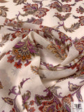 Leaf Paisley Printed Silk Chiffon - Orange / Purple / Brown / Beige / Light beige