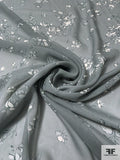 Feminine Floral Printed Silk Chiffon - Seal Grey / Off-White