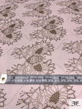 Ornate Acorns Printed Fine Silk Georgette - Blush Pink / Dark Khaki
