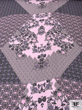 Floral Multi-Pattern Printed Silk Georgette Panel - Pink / Dusty Purple / Black