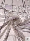 Italian Terracotta Vine Printed Fine Silk Chiffon Panel - Light Taupe / Greys / Off-White