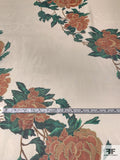 Diagonal Floral Vines Printed Silk Chiffon - Greens / Rust Orange / Beige