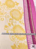 Border Pattern Printed Crinkled Silk Chiffon Panel - Hot Pink / Yellow / Cream / White