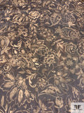Italian Ornate Floral Printed Fine Silk Mesh-Gauze - Brown / Tan