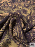 Gothic-Inspired Printed Silk Georgette - Smoky Yellow / Pear Green / Eggplant
