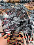 Bold Collage Printed Burnout Silk Chiffon - Golden Tan / Black / Seafoam / Coral