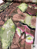 Abstract Printed Burnout Polyester Chiffon - Green / Brown / Pink