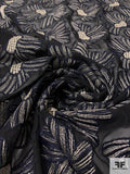 Floral Bows Embroidered Polyester Chiffon - Black / Navy / Grey / Gold