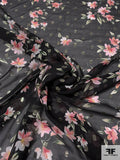Italian Floral Printed Silk Chiffon with Lurex Dots - Black / Gold / Pink / Green / Off-White