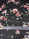 Italian Floral Printed Silk Chiffon with Lurex Dots - Black / Gold / Pink / Green / Off-White