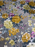 Floral Bouquets Burnout Silk Chiffon - Ochre / Dusty Teal / Orchid Pink / Black
